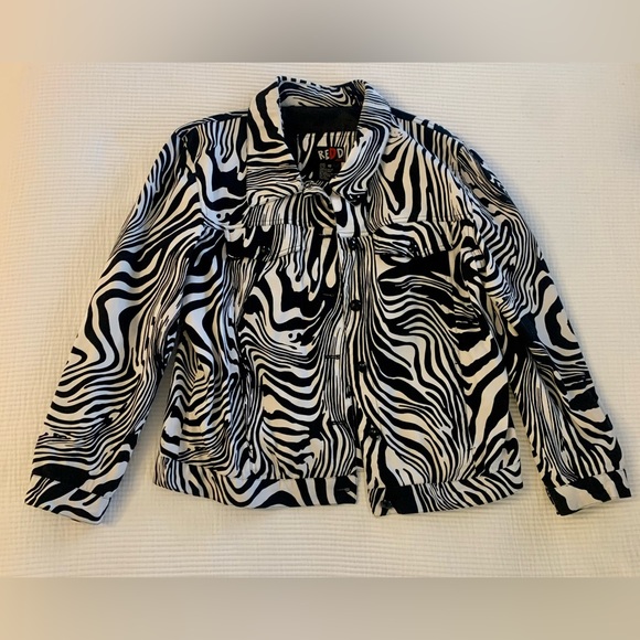 Squiggle Black & White Zebra Denim Jacket - Picture 1 of 4
